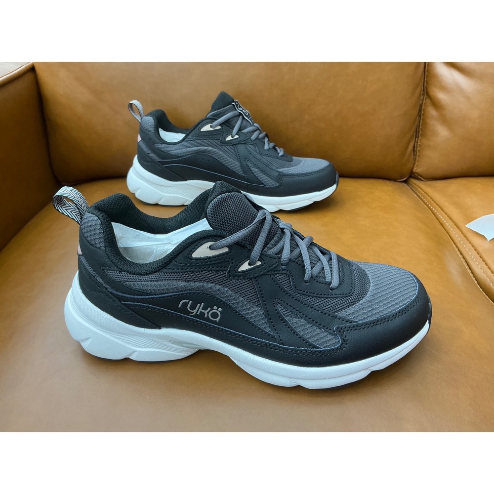 Ryka Skyrise Walking Sneaker Womens 7.5W Black New Water Repellent‎ Leather Mesh
